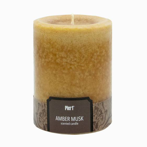 Pier 1 Amber Musk 3x4 Solid Pillar Candle