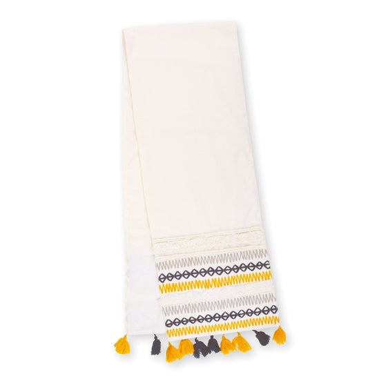 Pier 1 Embroidered With Yellow and Navy Tassels Table Runner - Pier 1