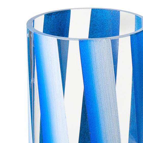 Pier 1 Handpainted Stripe Blue Glass Vase - Pier 1