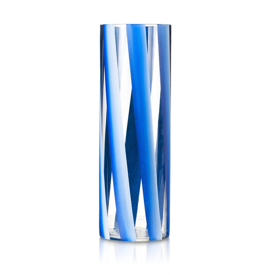 Pier 1 Handpainted Stripe Blue Glass Vase - Pier 1