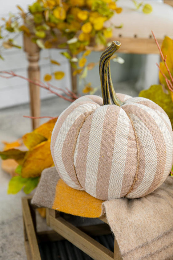 Pier 1 Taupe Striped Fabric Weighted Pumpkin - Pier 1